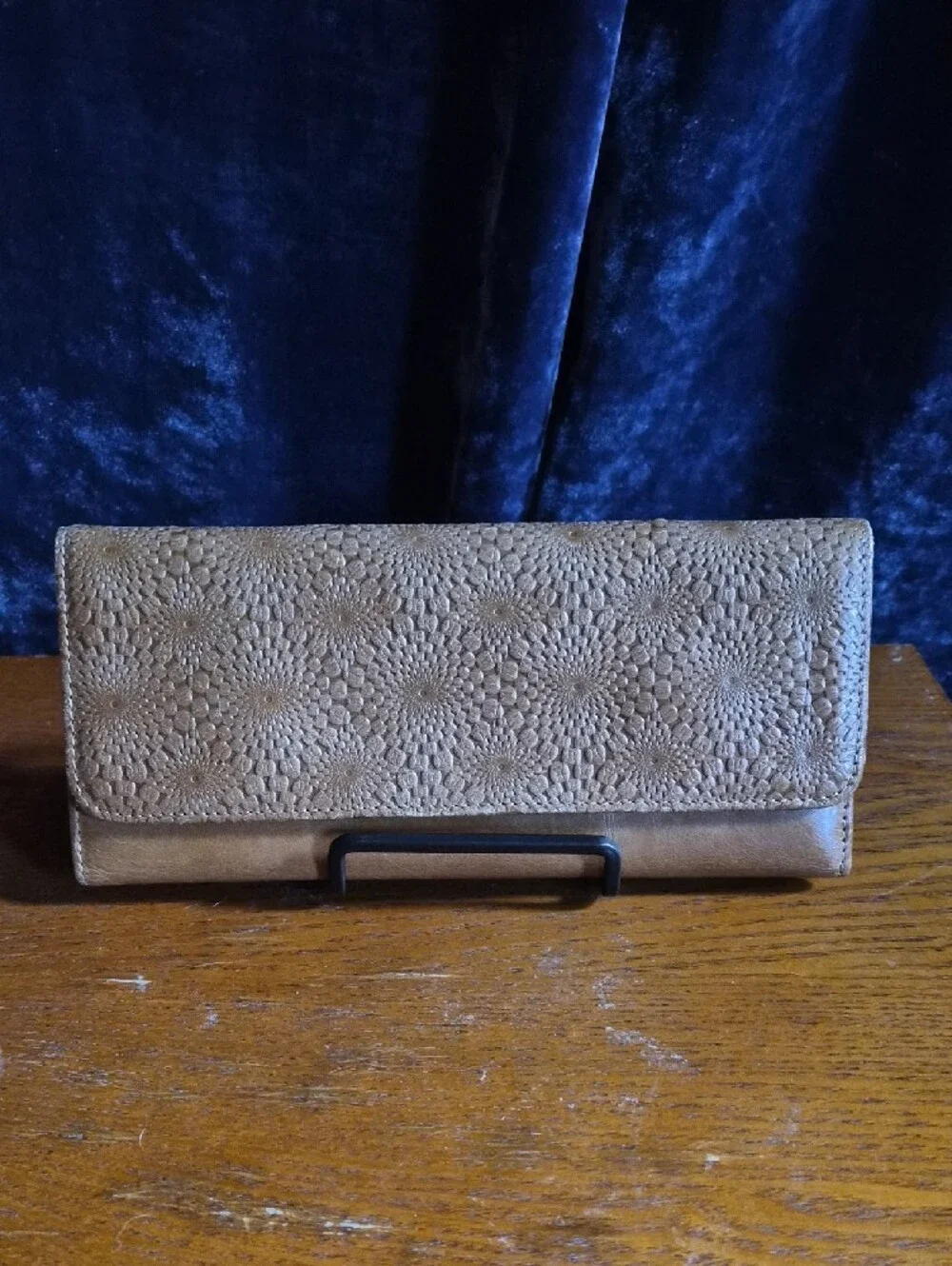 HOBO Tan Embossed Leather Wallet Clutch